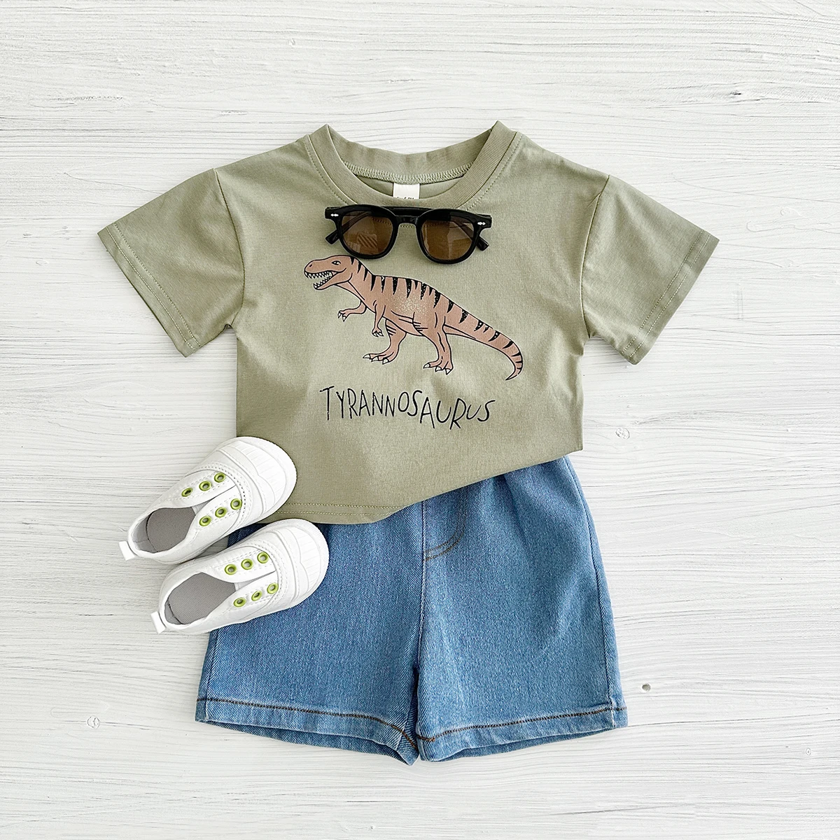 New Set Summer Baby Boy Clothes Cartoon Cotton T-shirt Short Sleeved+shorts Dinosaur Print Girl Clothes 0-3 Years Child Newborn