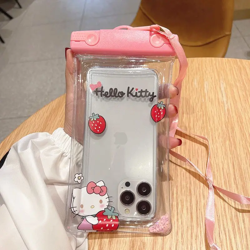 

Sanrio Anime Waterproof Mobile Phone Bag Kawaii Kuromi Hello Kitty My Melody Pompompurin Touch-Screen Seal Sleeve Gift for Kids