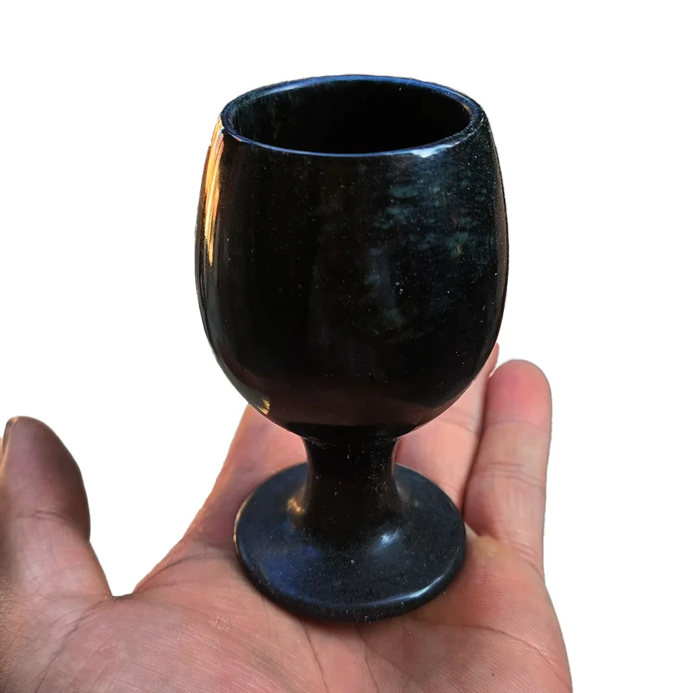 Natural Green Jade Wine Glass Genuine Tibetan Medicine King Stone Tall Cup Health Magnet Stones Wine Glass