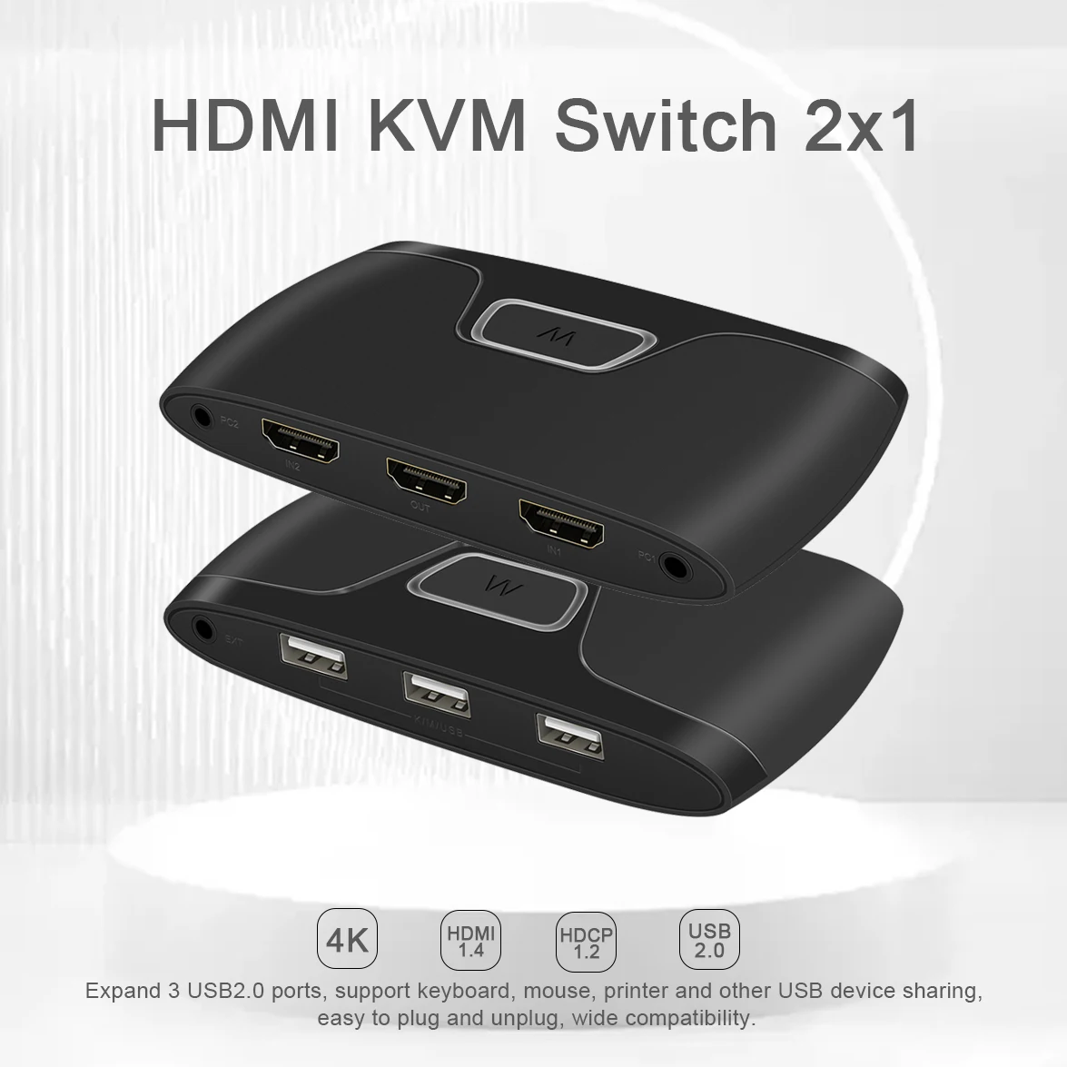 

HDMI KVM Switch 4K 30Hz Ultra HD Metal Case 2 Input 1 Output Screen Switcher Shared Keyboard Mouse Printer KVM Switch HDMI