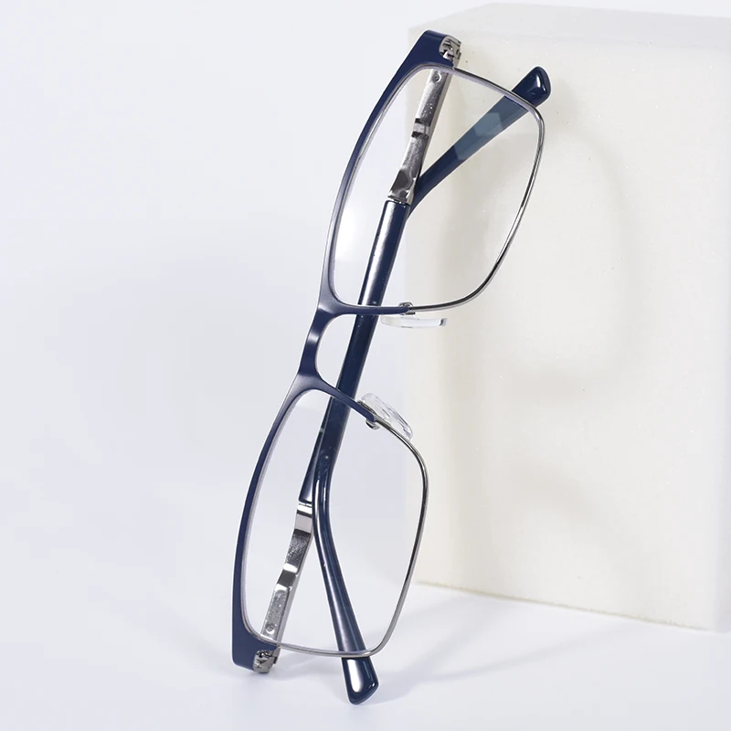 Blaue Doppelfarbige Rahmen-Lesebrille für Herren mit Blaulichtfilter, Große Metallrahmen-Computerbrille für Altersweitsichtigkeit +125 +175 +225
