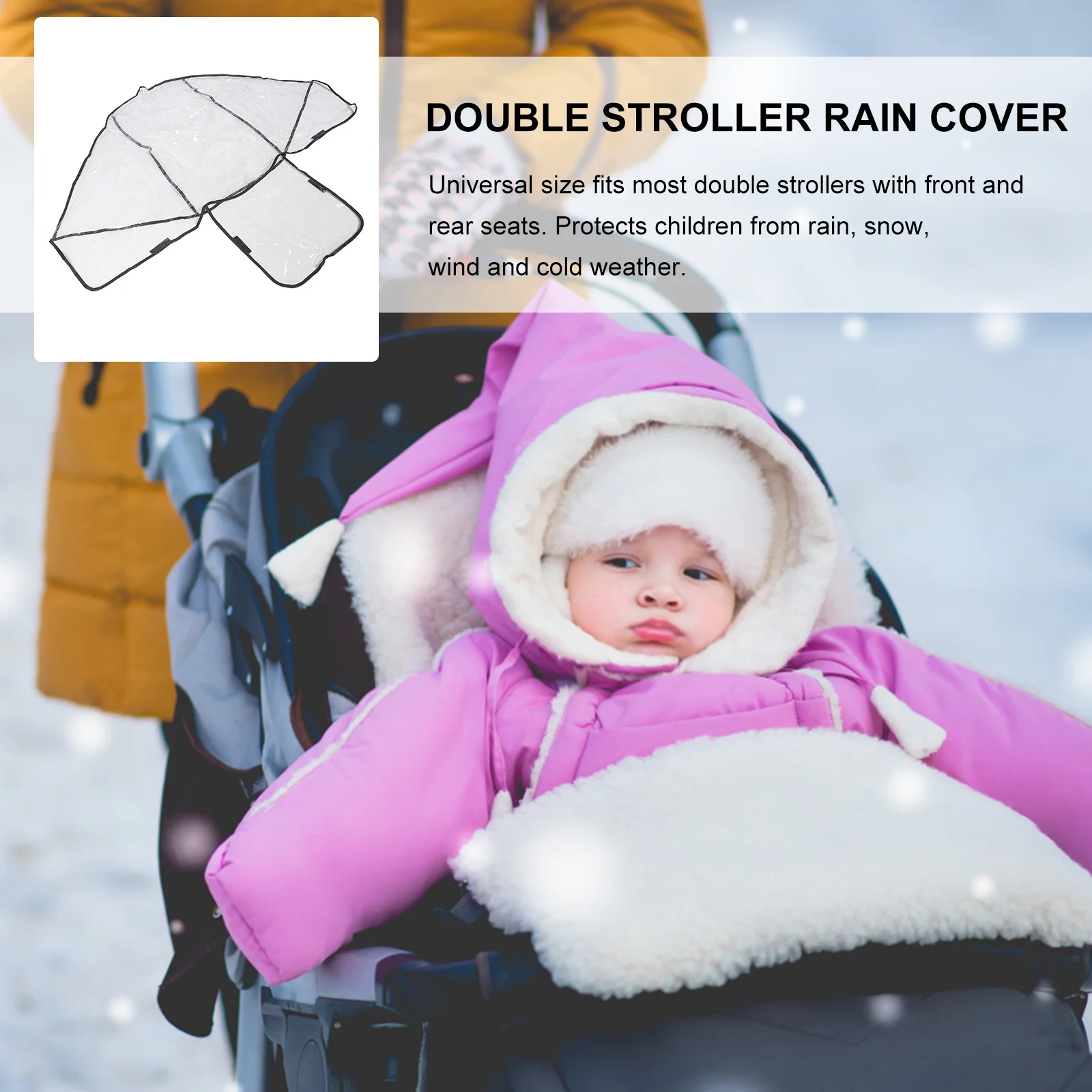 Passeggino gemellare universale Copertura antipioggia Passeggino doppio Sedili anteriori posteriori Protezione trasparente per bambini Vento Neve a prova di freddo