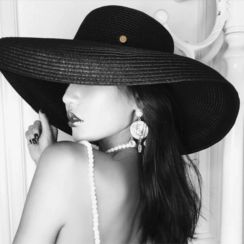 Hot selling new models Summer Hepburn Style VintageDesign Big brim Straw Hat Women Girls Solid Color BeachHoliday Big Sun Cap
