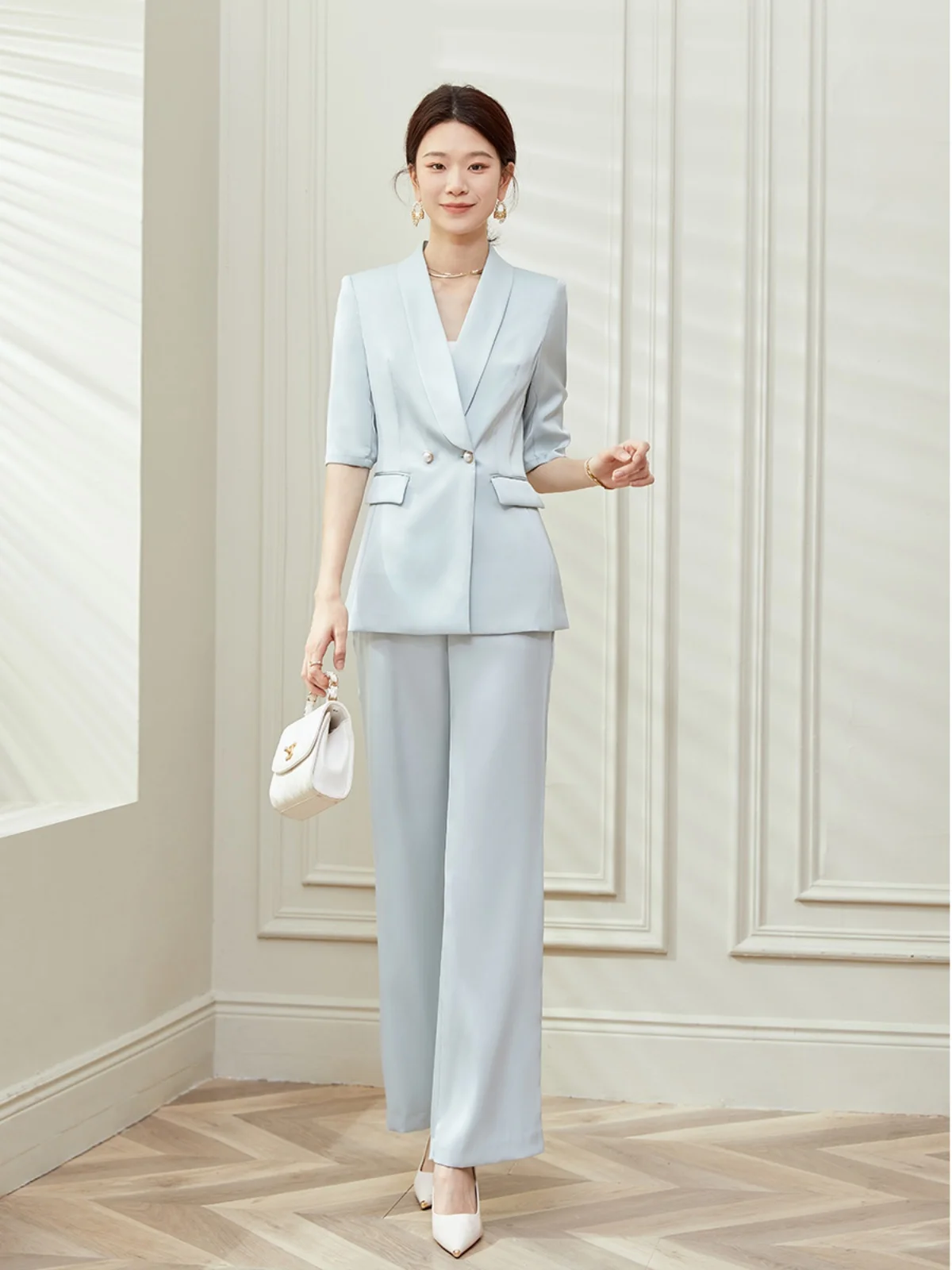 

Костюмный комплект Ele ort Sve: брюки мятного цвета, женский, модный, весна-осень, широкие брюки, профессиональный стиль, без бренда