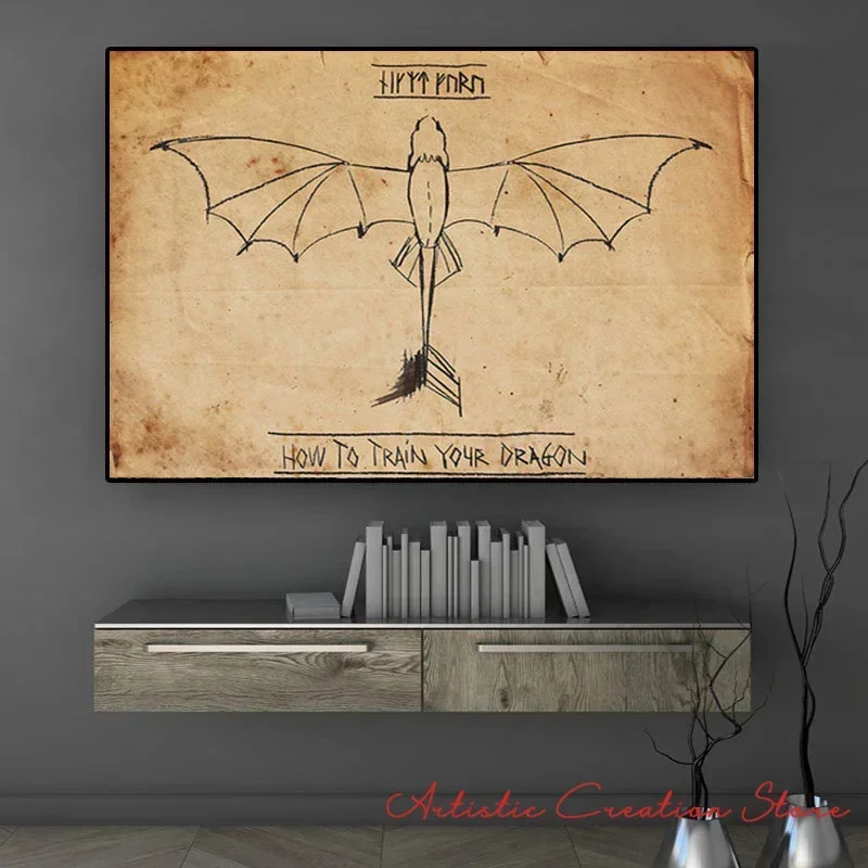 HOW To Train Your Dragon Movie Posters Vintage Minimalist Line Canvas Print Wall Art Pictures for Kids Room Bedroom Home Decor