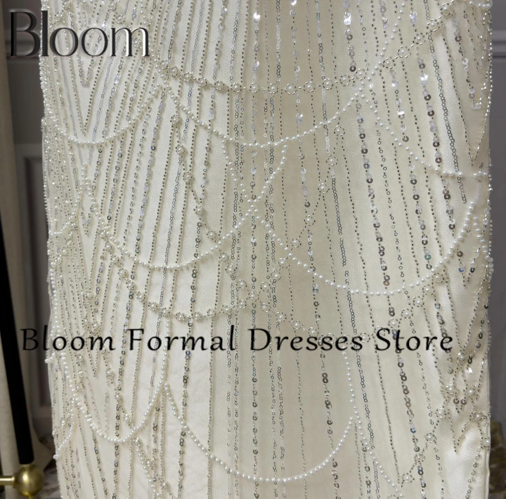 Bloom Customized Beading Crystal Sequined Satin Solid Color Bow Zipper Back Elegant Luxury Evening Dress 2024 Charming Sheath