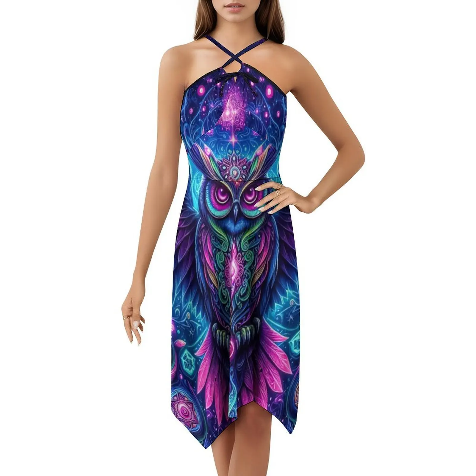 البومة الغامضة: فستان بوهيمي عتيق من Ethereal Neon Galaxy Celestial Magic بأكمام منتفخة أو خيارات بدون أكمام لفستان النساء #5