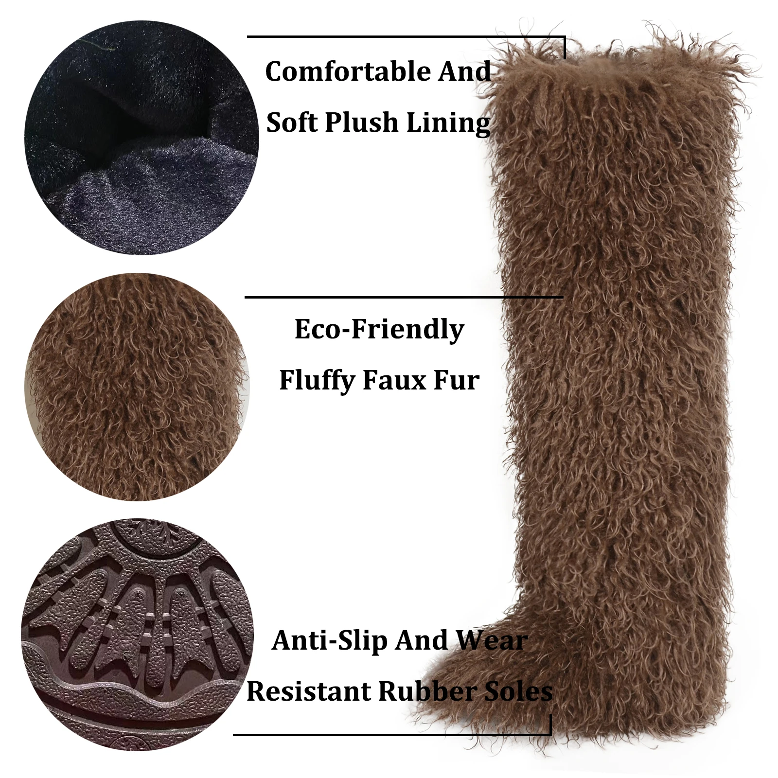 

Woman Mongolian Wool Fur Boots Fashion Slip On Ladies Elegant Faux Fur Thigh High Boots Shoes Winter Warm Women's Long Boots