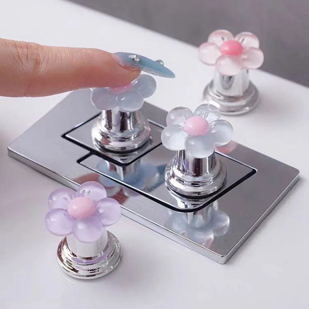 1pcs Flower Shaped Toilet Presser Love Toilet Press Button Tank Push Switch Water Tank Buttons Nail Protector Bathroom Decor