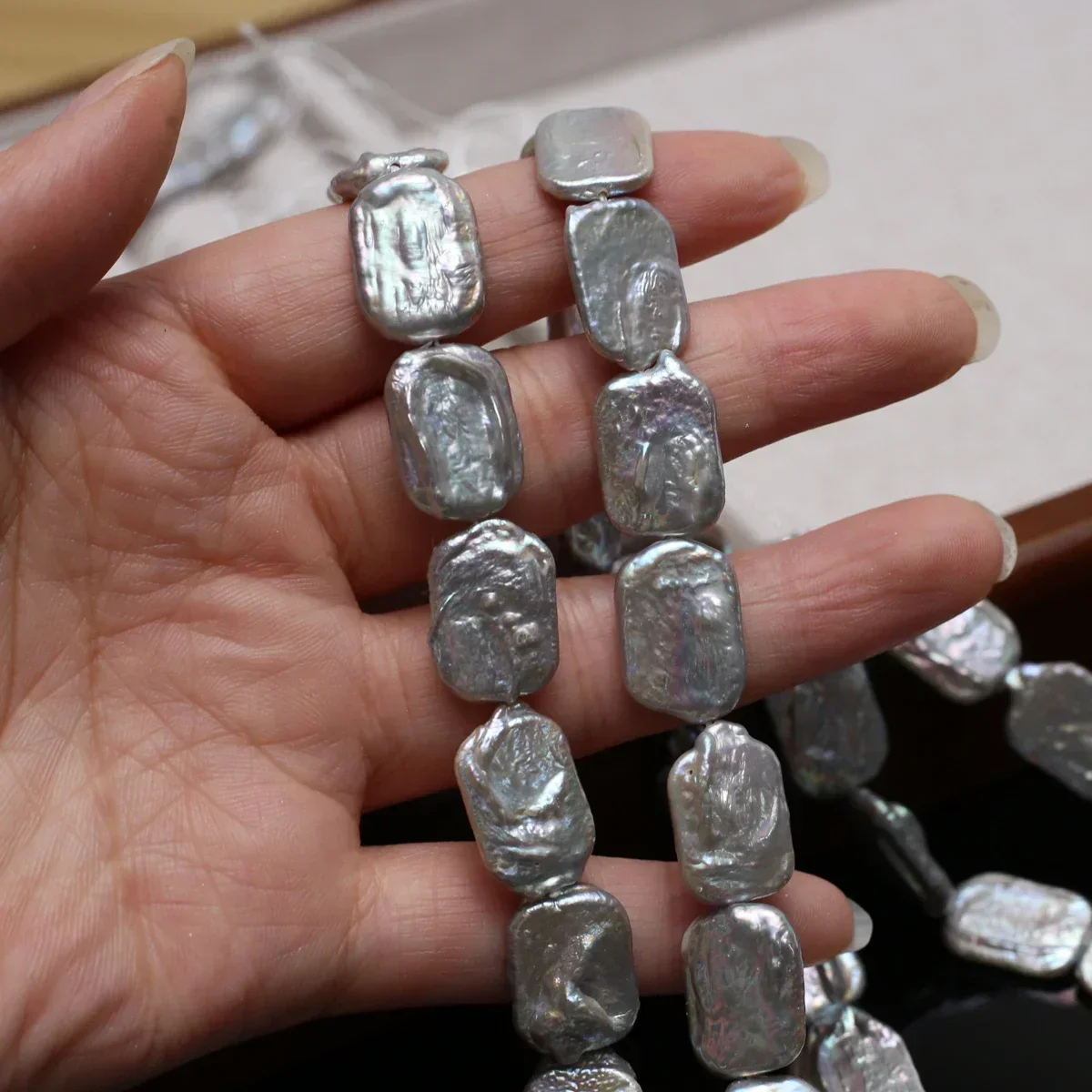 

12x16mm AAAA 18cm Natural Freshwater Gray Square Baroque Pearl Bead Women Jewelry Make DIY Necklace Bracelet Accessories Wedding