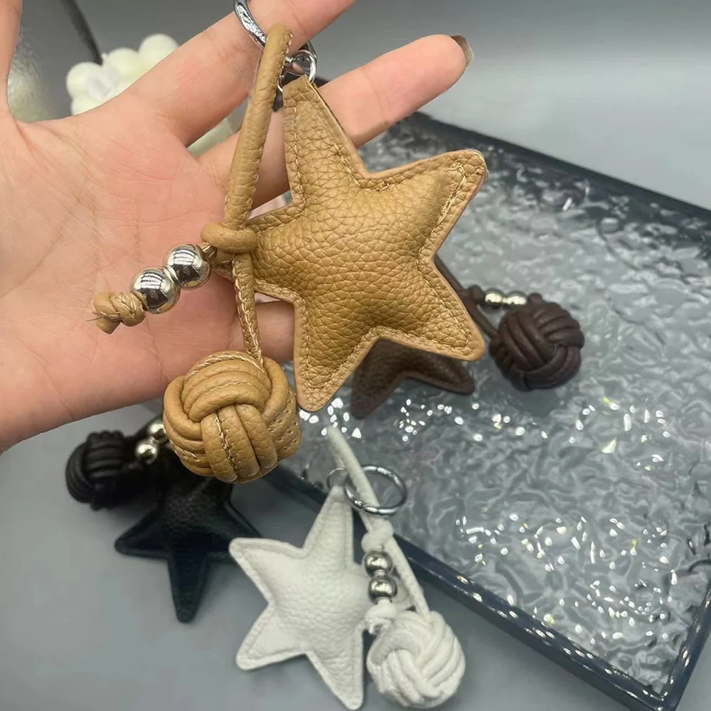 PU Leaather Five-pointed Star Keyring Bag Hanging Accessories Charms Backpack Pendant Keychain Star Pentagram Woven Ball