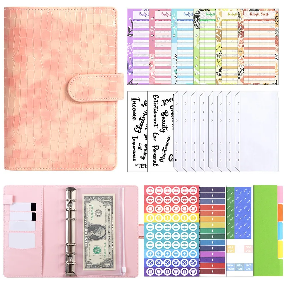 

Экономичный бюджетный органайзер A6 из искусственной кожи с листами для учета расходов, планировщик бюджета, с узором «Цветы кешью», с застежкой-молнией и конвертами для денег