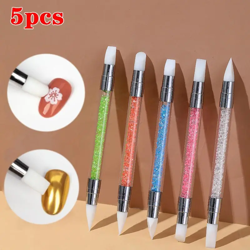 

5PCS Dual-Ended Silicone Head Carving Dotting Pen Nail Art Brushes Nail Sticker Gel Powder Double-Ended Brush Manicure DIY Tools