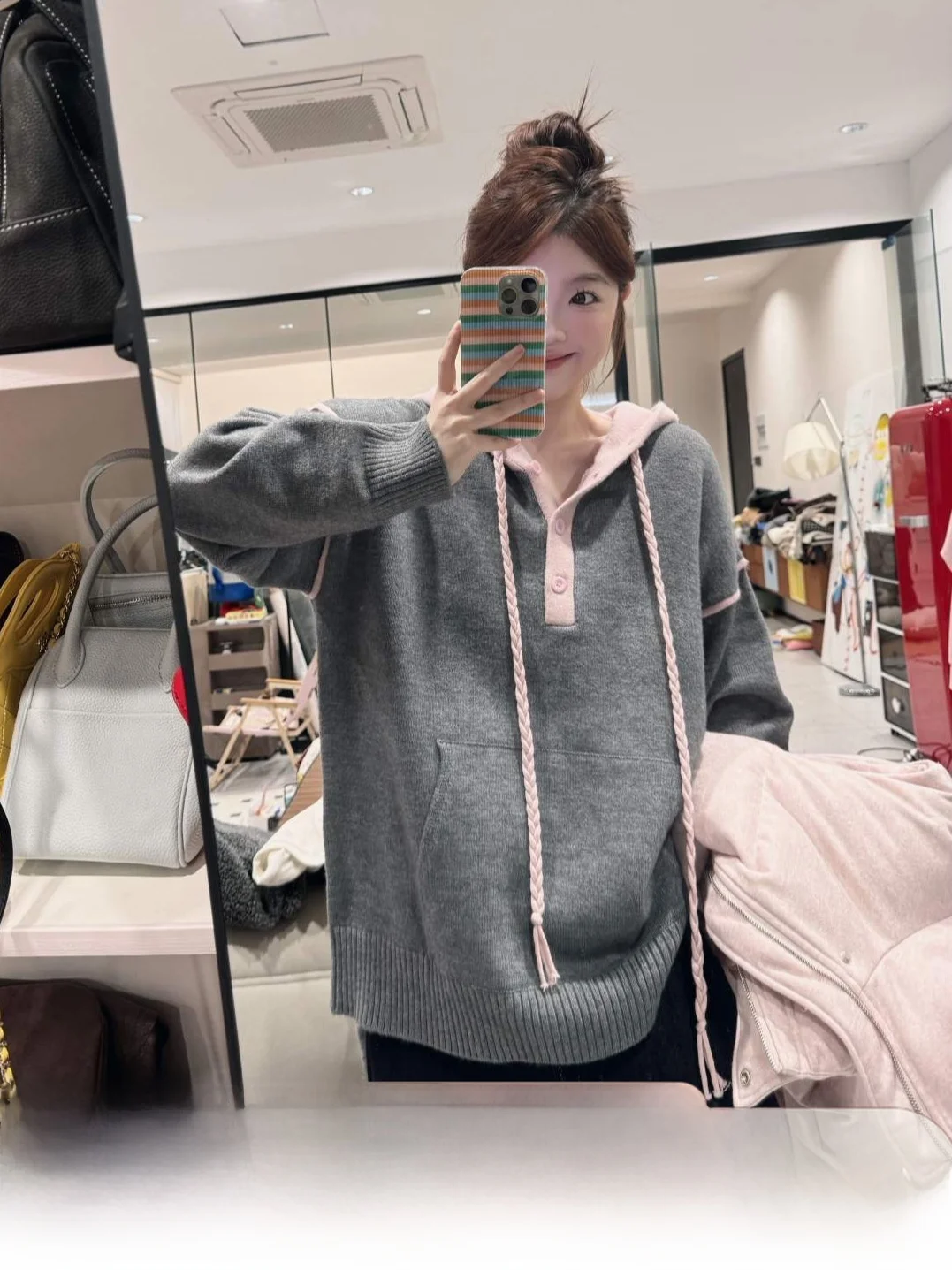 

Вязаный свитер-пуловер JINGU Rainbow Colion с длинными рукавами, модный, в стиле колор-блок, женский, с биркой Green Label