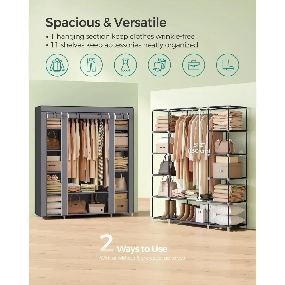 SONGMICS Closet Wardrobe, Portable Closet for Bedroom, Clothes Rail with Non-Woven Fabric Cover, Clothes Storage Organizer