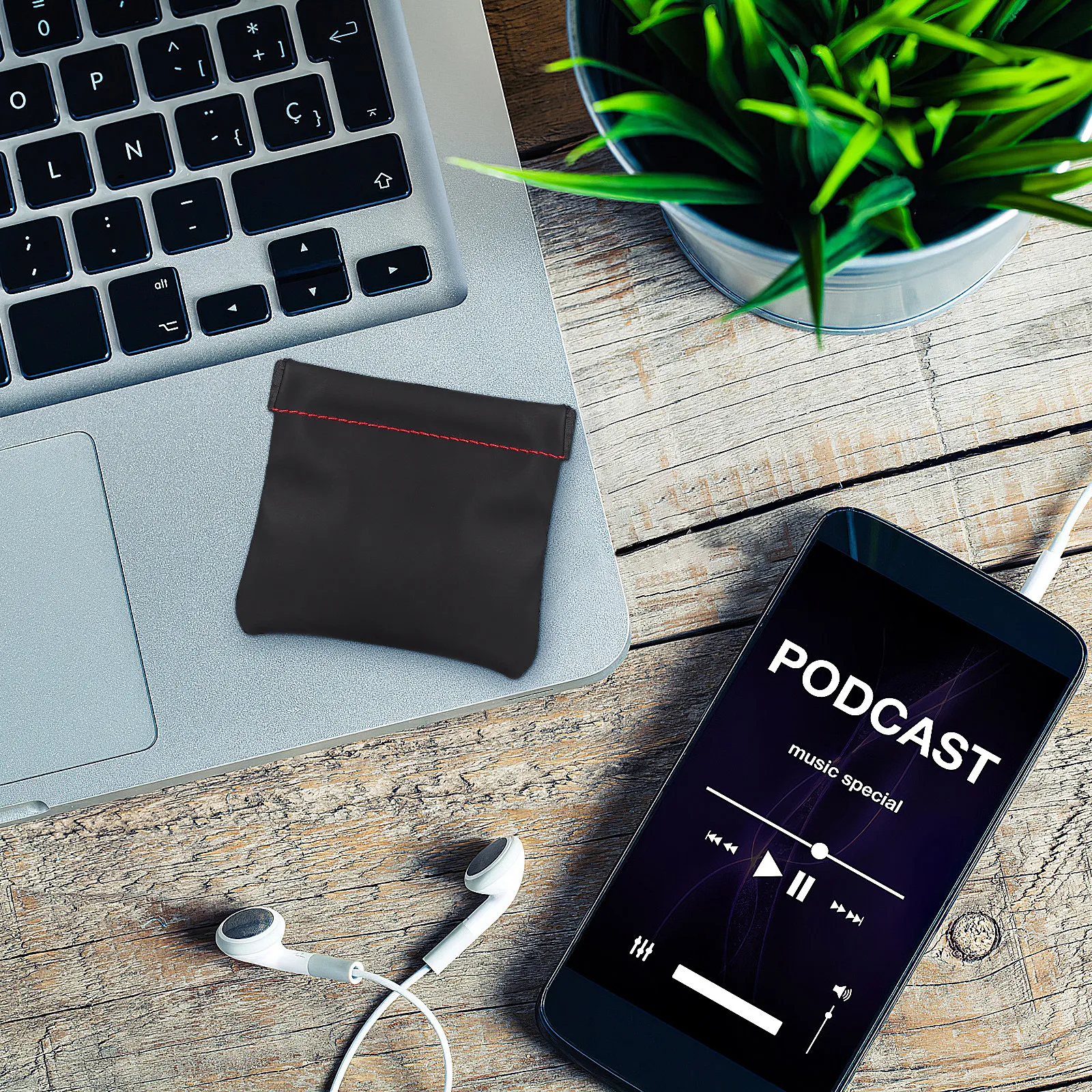 1Pcs Square PU Earphone Bag Lightweight Portable Headphone Pouch for Wireless Earbuds USB Cables Small Gadgets Travel Essential