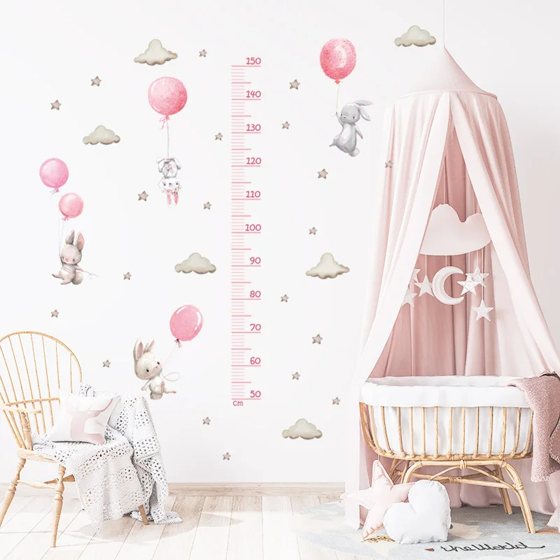 Balloon Bunny Height Measure Ruller Wall Stickers Height Chart for Kids Room Bedroom Growth Chart Wall Decals Nursery Stickers