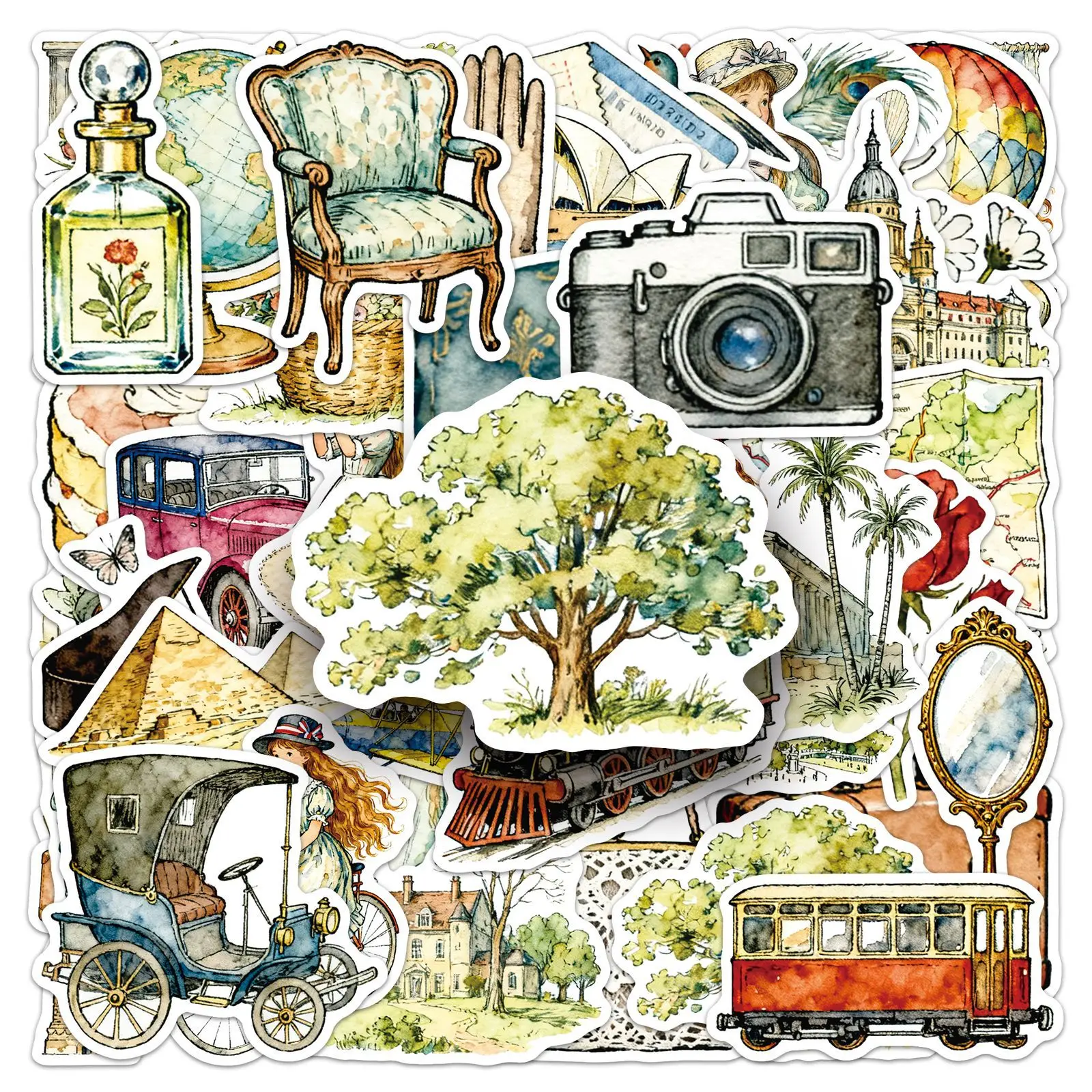 50PCS Retro Stil Aufkleber Mädchen Dekoration Reise Graffiti DIY Cartoon Kreativität Spielzeug Laptop Gitarre Auto Fahrrad Skateboard Aufkleber