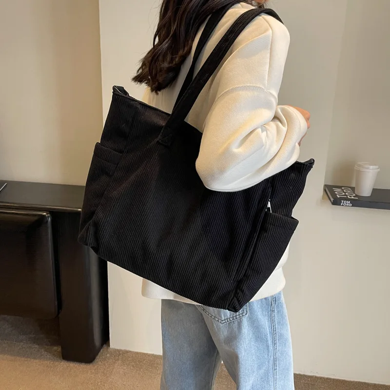 Neue Damen-Umhängetasche aus Cord, große Kapazität, Pendler-Tasche für Arbeit, Uni, tägliche Nutzung, Handtasche, Umhängetasche – Detail 19