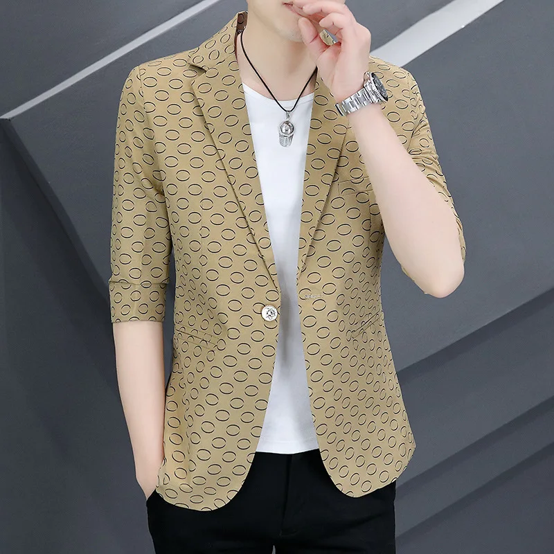 

HOO 2024 Men's New Handsome Print Mid-Sleeve blazer