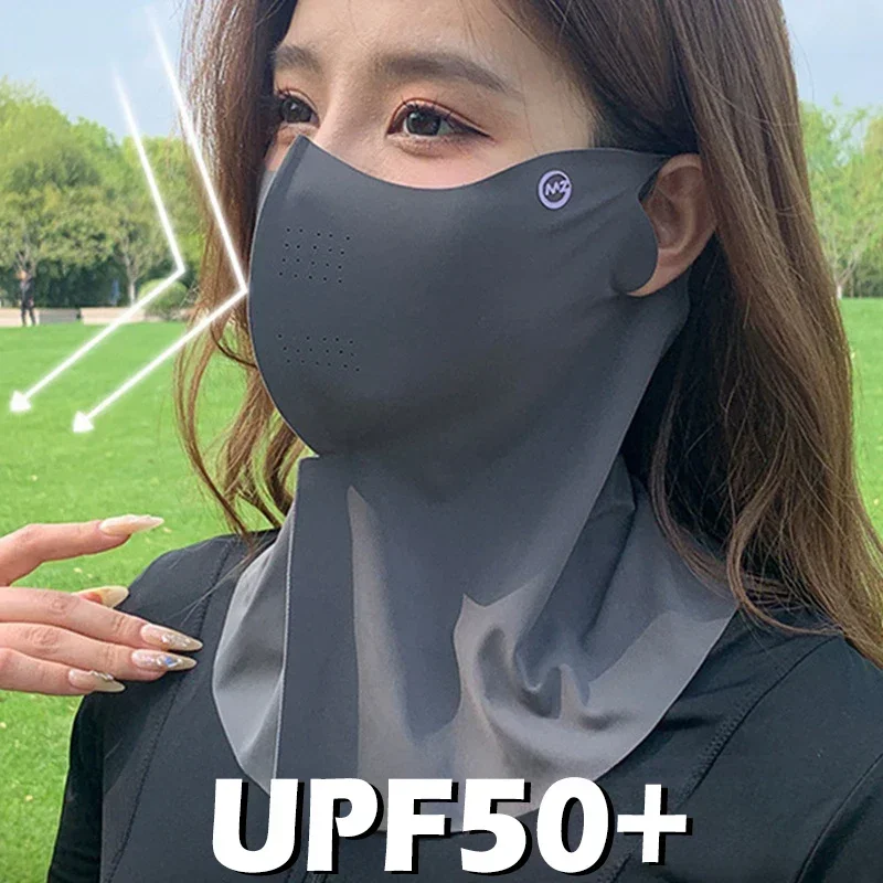 Women UV Protection Outdoor Neck Wrap Cover Sports Sun Proof Bib Ice Silk Mask Face Cover Neck Wrap Cover Sunscreen Face Scarf