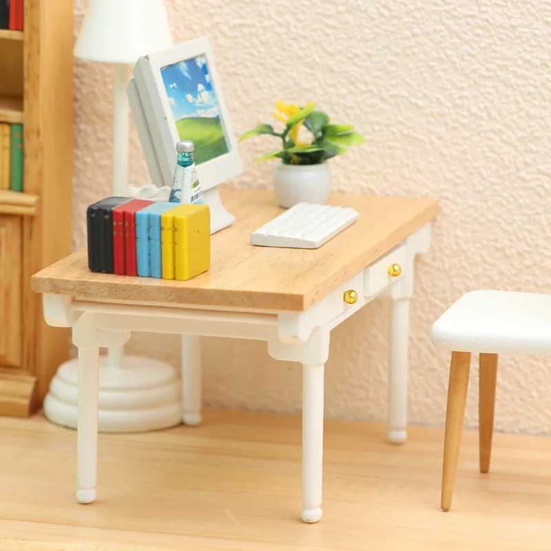1:12 Figurine da tavolo per casa delle bambole in miniatura Modello di simulazione Scrivania da ufficio Scrivania scolastica Accessori per casa delle bambole moderni ed eleganti