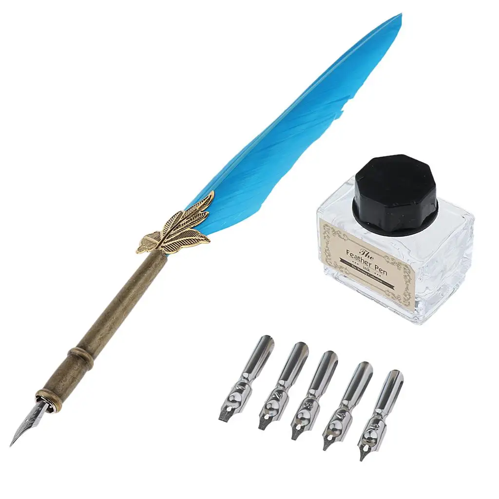 Creative Quill Pen for Students Stationery Feather Dip Pen with Metal Handle and Smooth Stainless Steel Nibs