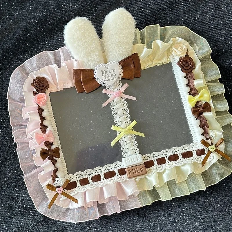 Double card holder lace rabbit idol photo display card holder protector ita bag accessories y2k things rabbit lace cute core