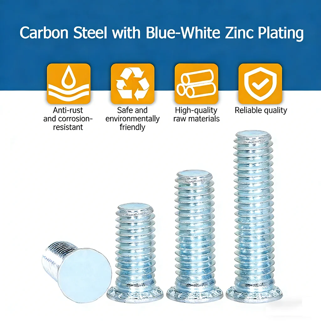 20/50pcs  M10*15-60 FH Self Clinching Screw Blue Zinc Carbon Steel No Tapping for Heavy Duty Sheet Metal