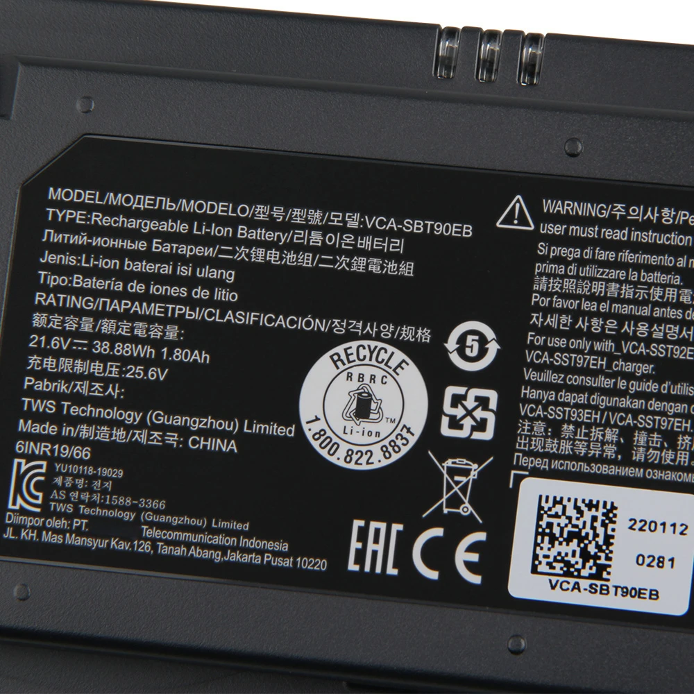 Battery VCA-SBT90E VCA-SBT90EB For Samsung Jet70 Pet Jet90 Pro and Jet75 Jet60 Jet90 Stick Vacuum