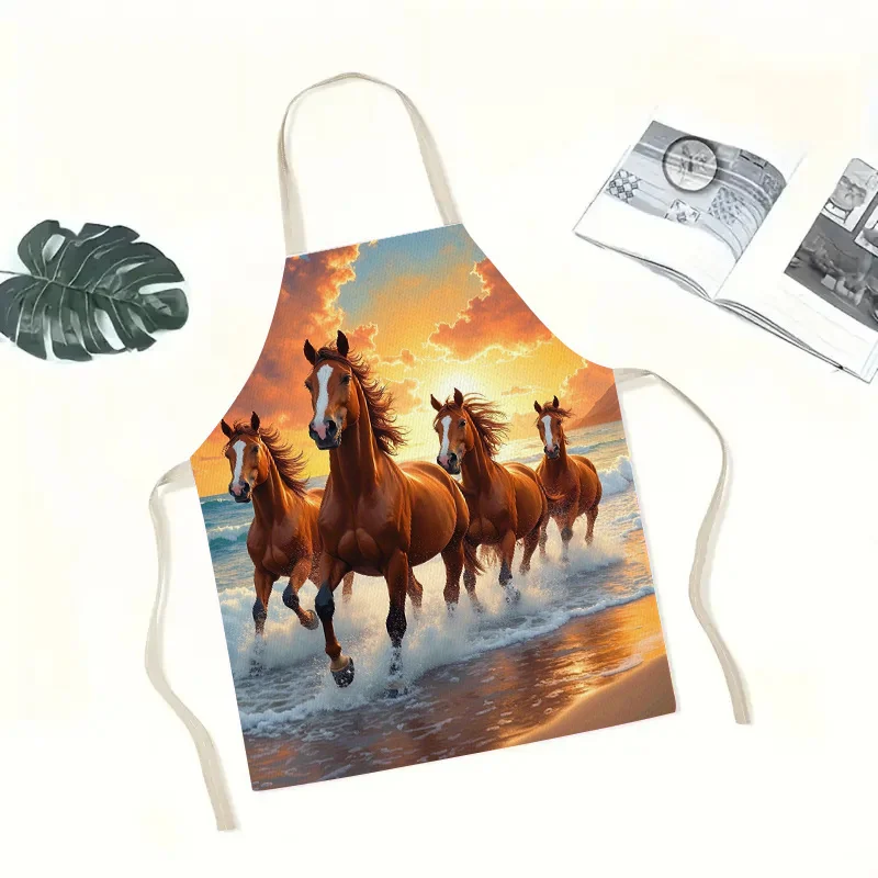 Realistic Horse Gallop Sunset Kitchen Apron Waterproof Polyester Apron for Cooking Baking BBQ Grill