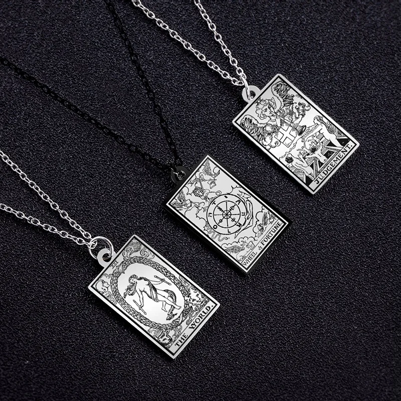 Stainless Steel Classic Tarot Cards Pendant Necklace Major Arcana Tarot Cigano Divination Necklace Star/Moon/Death Sign Jewelry