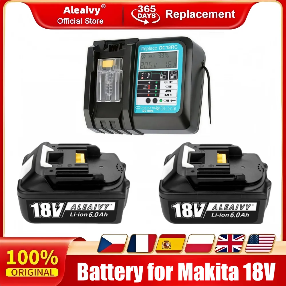 

Аккумулятор Aleiavy 18 В, 6000 мАч для электроинструментов Makita, сменные аксессуары BL1860 BL1850/литий-ионный аккумулятор