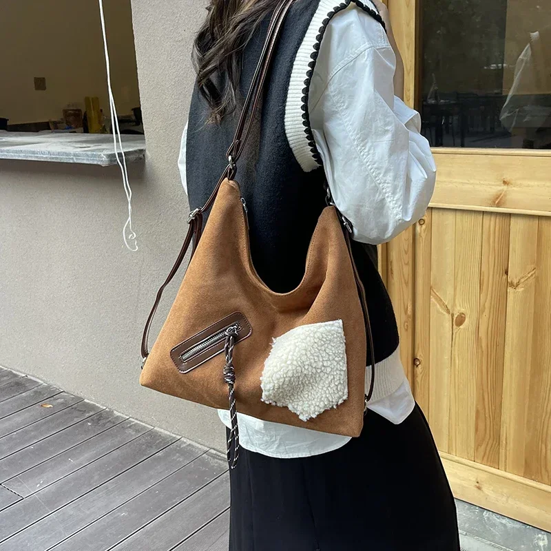 Leisure Commuting Retro Shoulder Bag Large Capacity Suede Bag Women's 2024 Autumn and Winter New Backpack Tote Bag Paquete tote