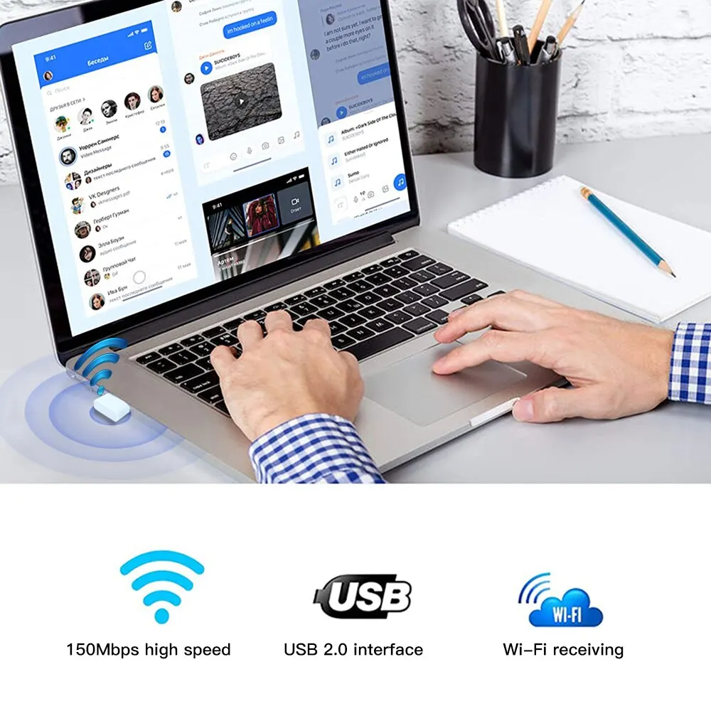 FENVI 150M Mini USB WiFi Adapter 2.4Ghz USB Receiver Dongle Portable Wireless Network Card Adapter For Desktop Laptop Win 10/11