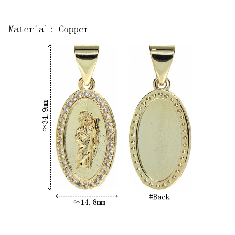 

2Pcs Gold Color Cubic Zirconia Pendant Copper Invisible Setting Oval St Jude Approx 14.8x34.9mm Jewelry Special Gift For Women