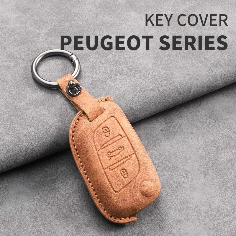 

Leather Car Flip Key Case Cover for Peugeot 208 308 408 508 2008 3008 4008 5008 306 407 807 for Citroen C1 C3 C4 CACTUS C6 C8