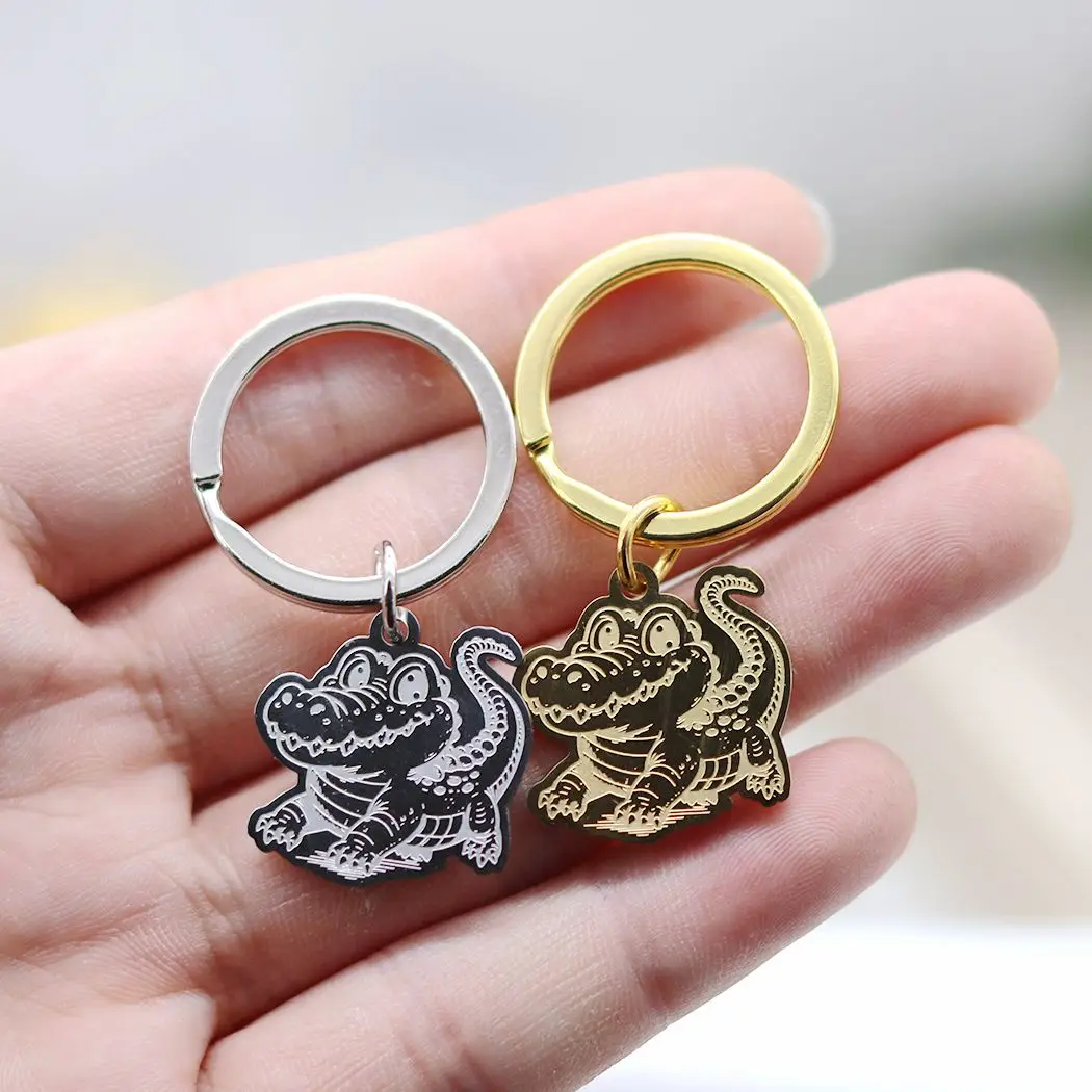 Stainless Steel Schnappi Charms Fit Kids Gifts Pendant Keychain for Women Men Keyrings Bag Decor Crocodile Animal Accessories