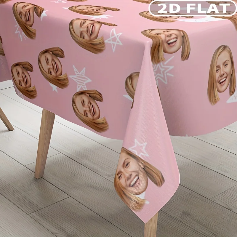 1pc Custom Personalized Tablecloth with Photo/Text, Polyester Rectangular Table Cover, Family Surname Customizable Tablecloth