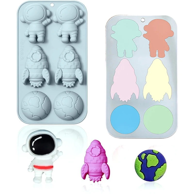 2pcs Astronaut Rocket Moon Silicone Mold Chocolate Dessert Cake Tools DIY Handmade Aromatherapy Candle Soap Making Mould