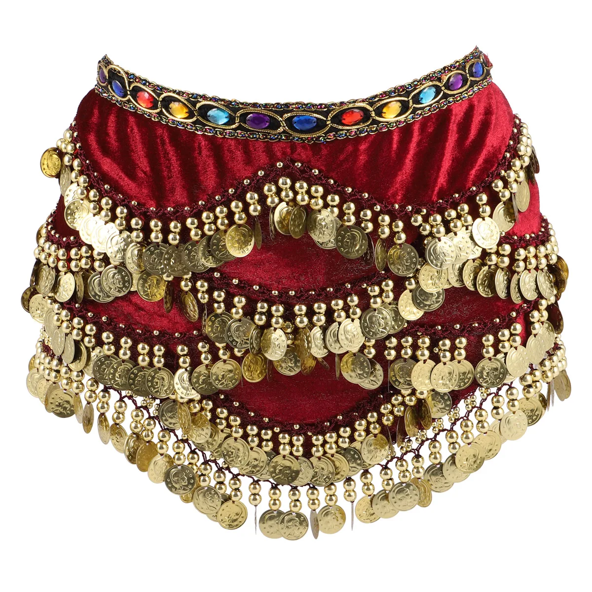 

1 pc Women'S Belly Dance Hip Scarf Wrap Sparkly Coins Decor Elegant Lightweight Scarves For Dance Performance Red