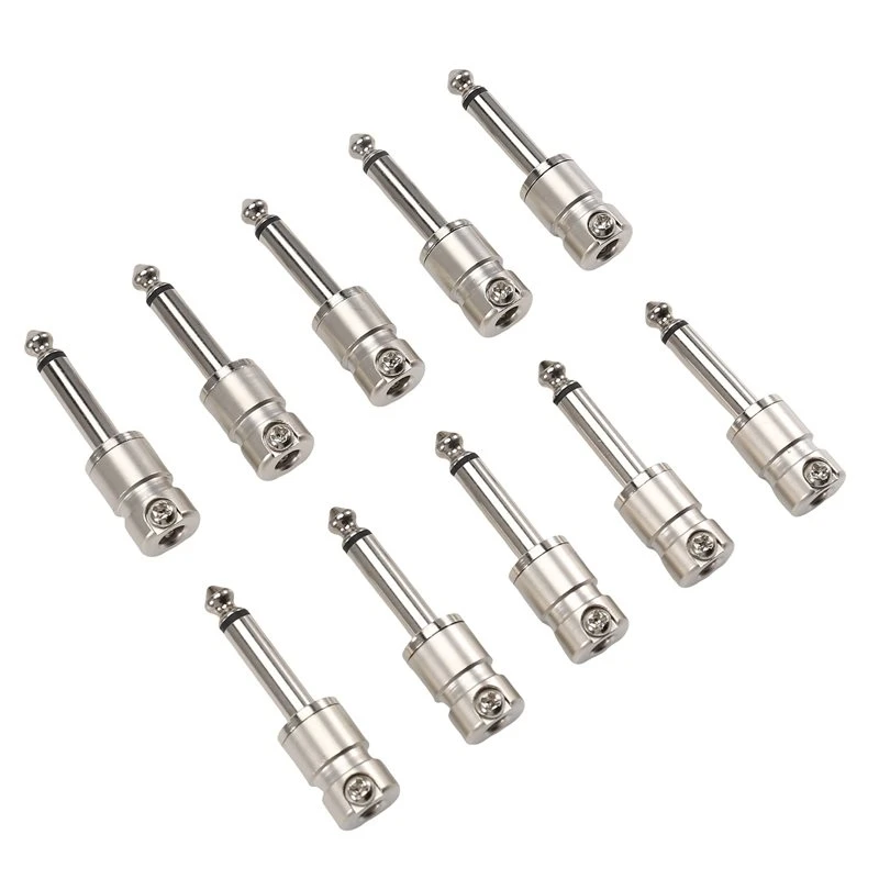A89E-For Guitar For TS Mini 10Pc 6.35Mm Short Barrelful Zinc Alloy Jack Plug- Screw Lock, HIFI Audio Patch Cable For Pedal