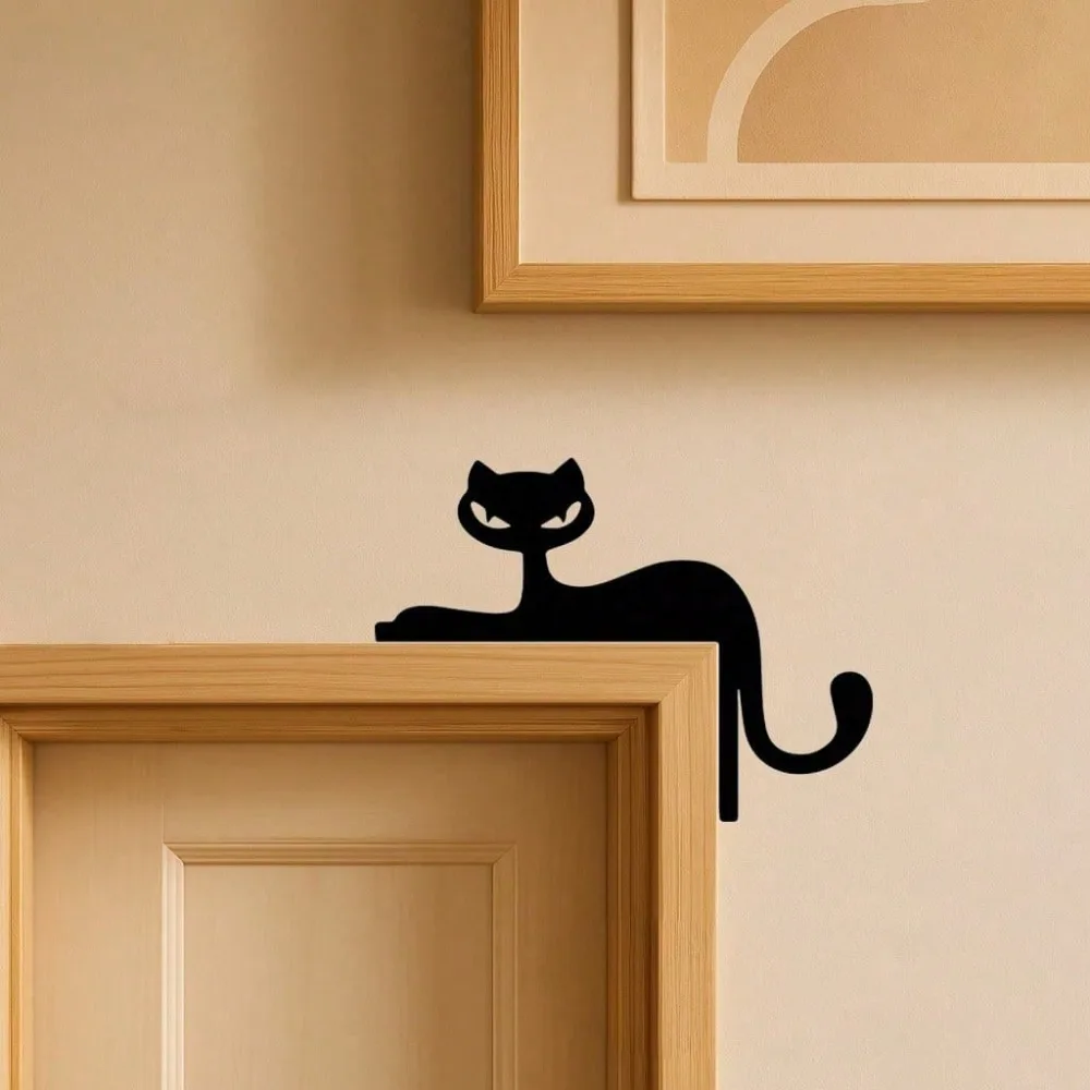 Vintage Schwarze Katze Metall-Wandskulptur Pulverbeschichtetes Eisen-Kunstwerk für Wohnzimmerdekoration
