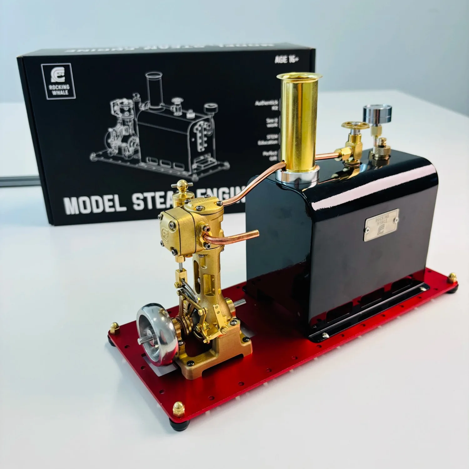 RW-BL1K Steam Engine with Boiler Model Retro Metal Steam Heated Boiler Steamship Engine Model Finished product Toy