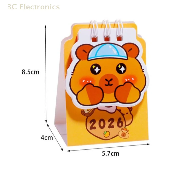 1 個ポータブルカレンダークリスマスギフト 2026 ミニカレンダー漫画カピバラ卓上カレンダーオフィス学校友人デスク装飾