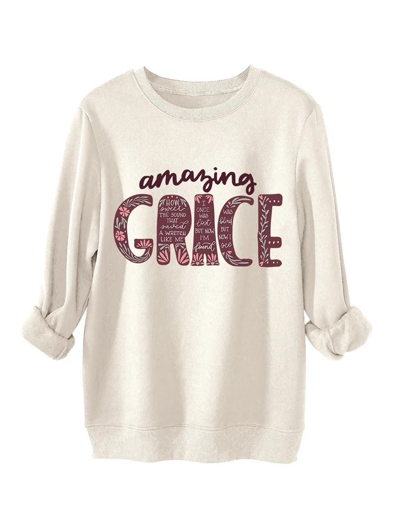 Autumn and winter fashion casual thickened warm amaring grave granny letter printed women's round neck fleece hoodie