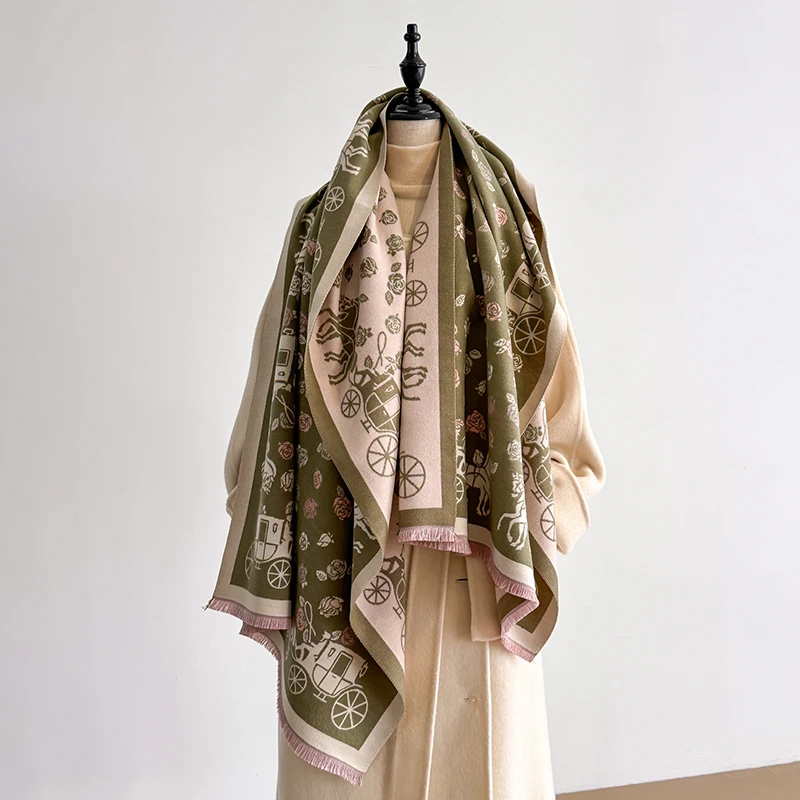 

Women's Fashion Winter Faux Cashmere Shawl Vintage Printed Tasseled Scarf Warm Wrap Chic Accessory Suitable For Winter Occasions