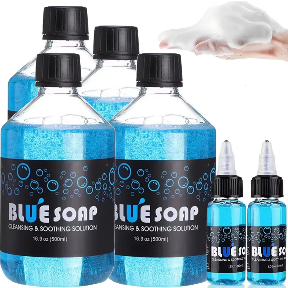 500/40ml Blue Tattoo Soap Cleansing and Soothing Solution Liquid Blue Algae Soap Foaming Tattoo Liquid Soap Accessories