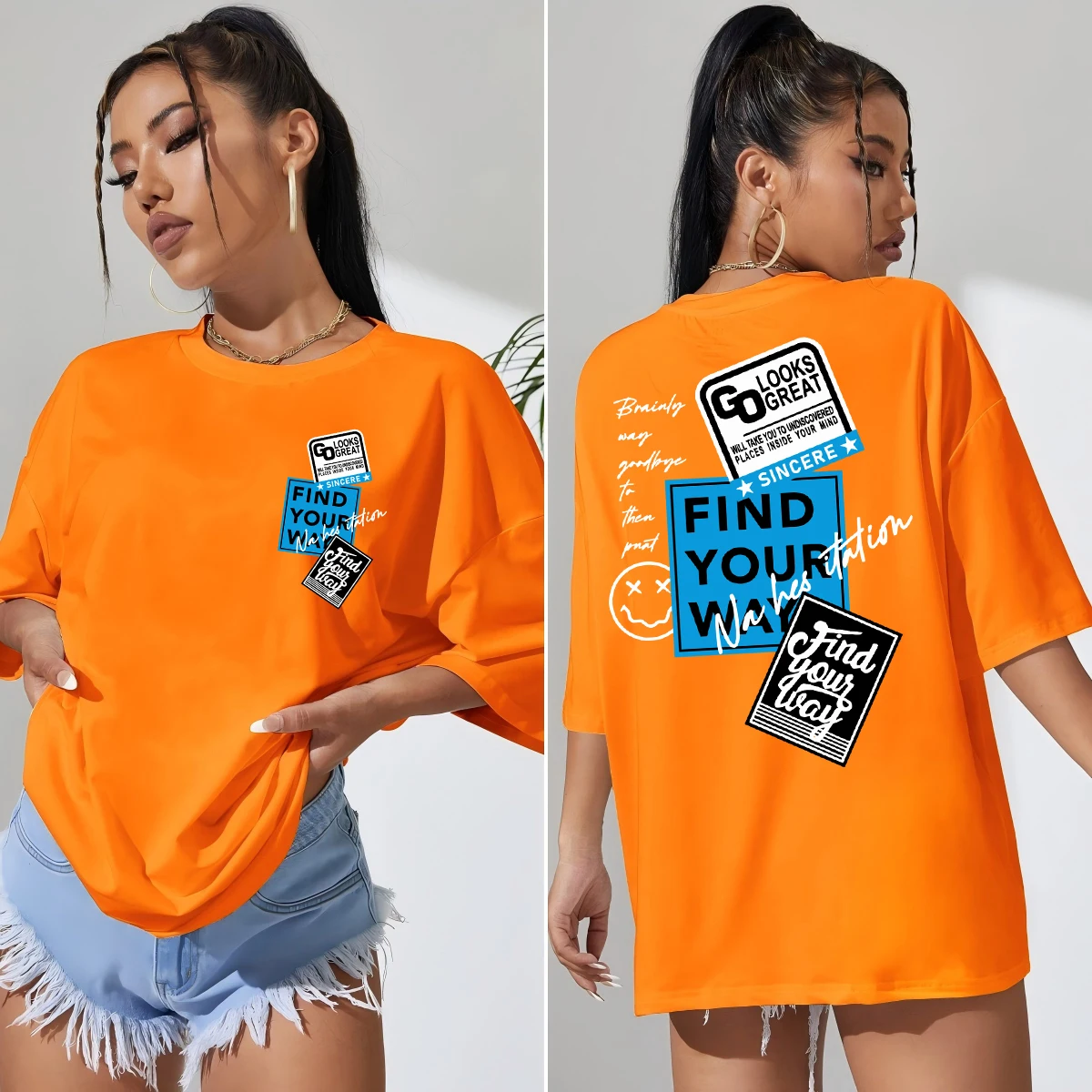 

Find Your Way Inspirational Quotes Print Women T-Shirt Summer Cotton T Shirts Y2K Loose Sportswear Casual Hip Hop Clothes