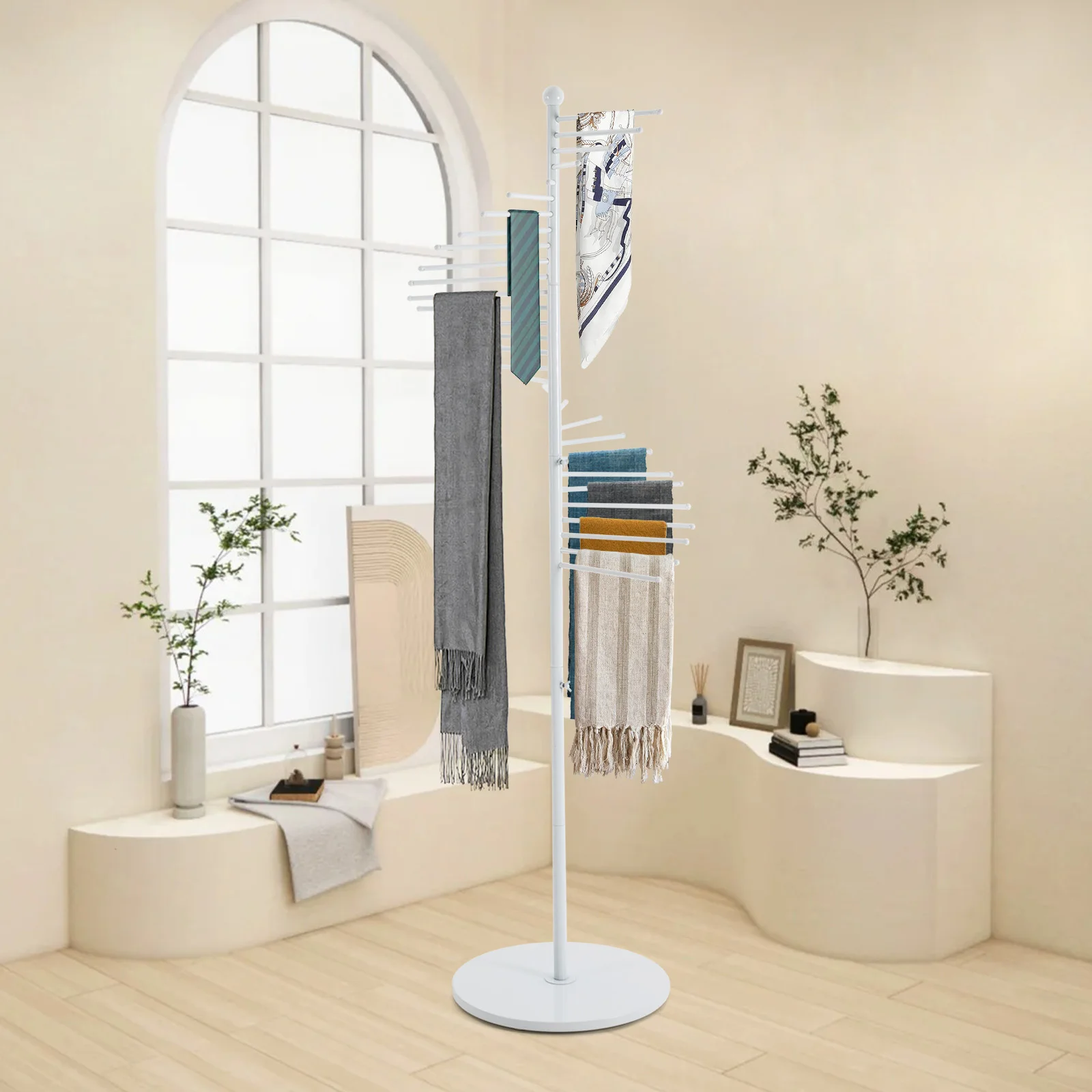 الحديد الأبيض 1.7 متر عالية دوامة وشاح رف شاشة متعدد الطبقات الدورية رف الملابس الطابق شنت مجوهرات رف شاشة #3